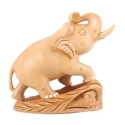 Alternate image for Hand-Carved Kadam Wood Elephant Sculpture from India Wise Giant
