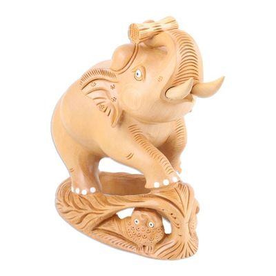 Alternate image for Hand-Carved Kadam Wood Elephant Sculpture from India Wise Giant