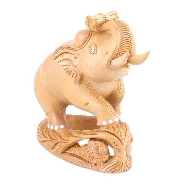 Alternate image for Hand-Carved Kadam Wood Elephant Sculpture from India Wise Giant