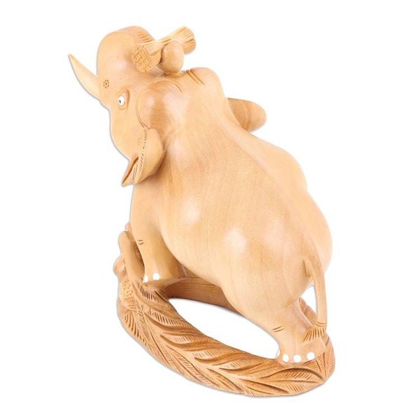 Alternate image for Hand-Carved Kadam Wood Elephant Sculpture from India Wise Giant
