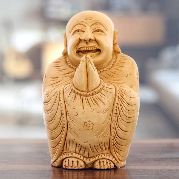 Alternate image for Hand-Carved Kadam Wood Sculpture of Happy Man Merry Greeting