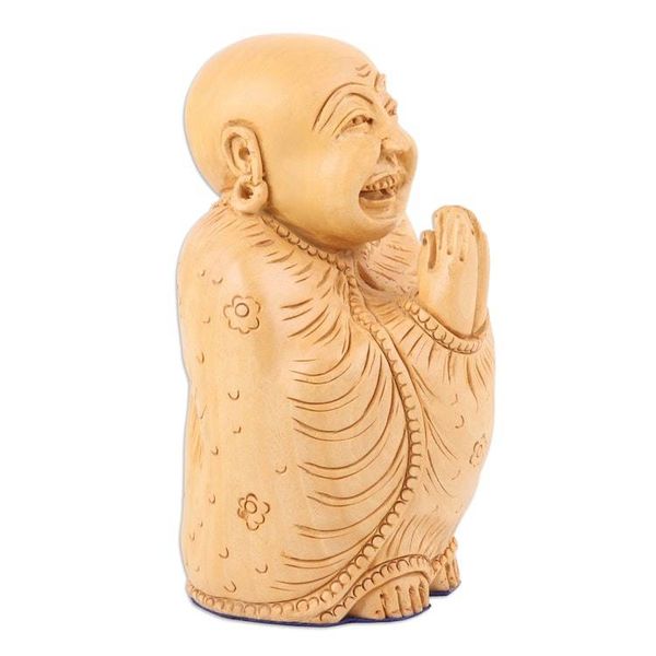 Alternate image for Hand-Carved Kadam Wood Sculpture of Happy Man Merry Greeting
