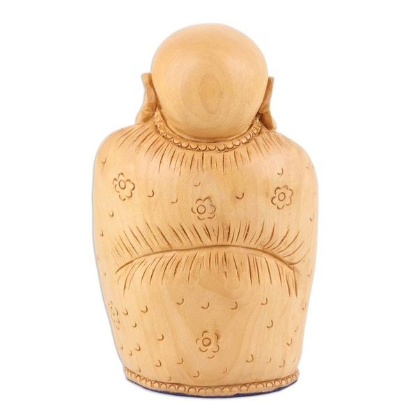 Alternate image for Hand-Carved Kadam Wood Sculpture of Happy Man Merry Greeting