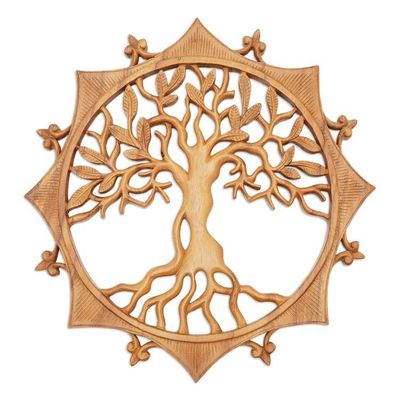 Alternate image for Handcrafted Circular Wood Tree Relief Panel from Bali Sunshine Tree