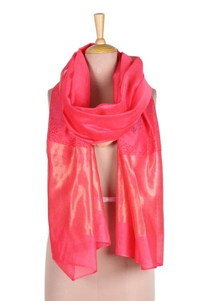 Alternate image for Block-Printed Cotton and Silk Shawl with Zari Embroidery Zari Peacocks
