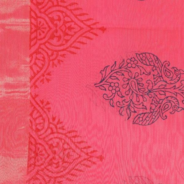 Alternate image for Block-Printed Cotton and Silk Shawl with Zari Embroidery Zari Peacocks