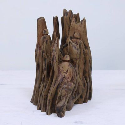 Alternate image for Hand Carved Reclaimed Driftwood Sculpture from India Hide and Seek II