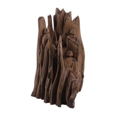 Alternate image for Hand Carved Reclaimed Driftwood Sculpture from India Hide and Seek II