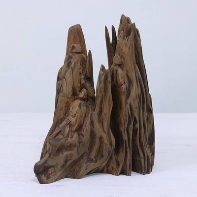 Alternate image for Hand Carved Reclaimed Driftwood Sculpture from India Hide and Seek II