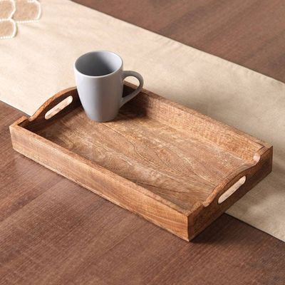 Alternate image for Hand-Carved Rustic Mango Wood Tray Crafted in India Rustic Warmth