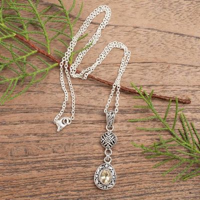 Primary image for Sterling Silver Citrine Pendant Necklace with Leaf Motifs Joyous Summer