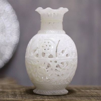 Primary image for Round Jali Pattern Alabaster Decorative Vase from India Royal March
