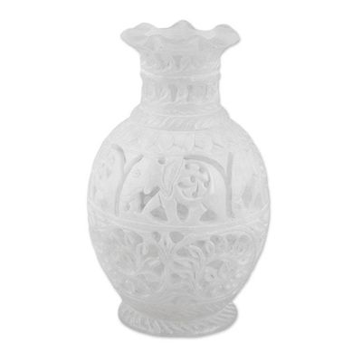 Alternate image for Round Jali Pattern Alabaster Decorative Vase from India Royal March