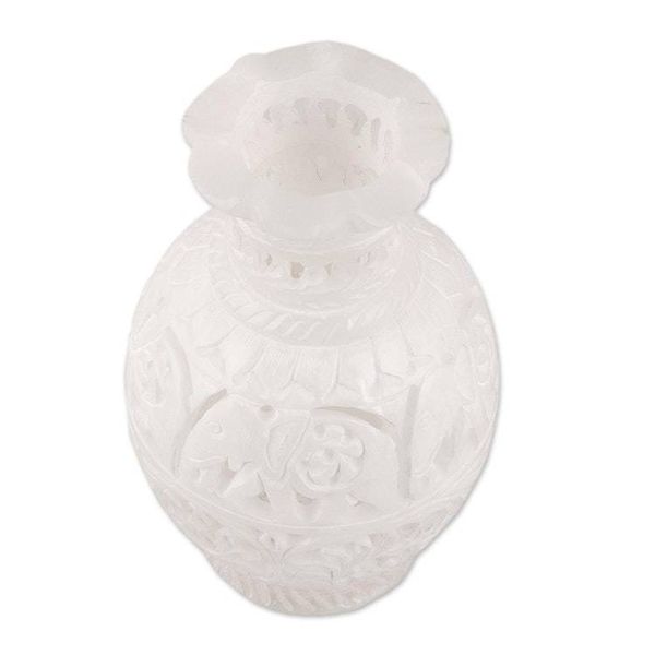 Alternate image for Round Jali Pattern Alabaster Decorative Vase from India Royal March