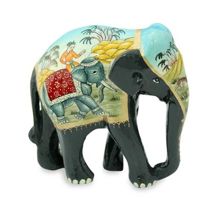 Alternate image for 3 Artisan Crafted Lacquered Wood Elephant Sculptures Black Elephant Trio