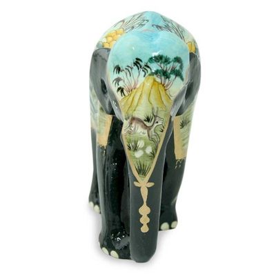 Alternate image for 3 Artisan Crafted Lacquered Wood Elephant Sculptures Black Elephant Trio