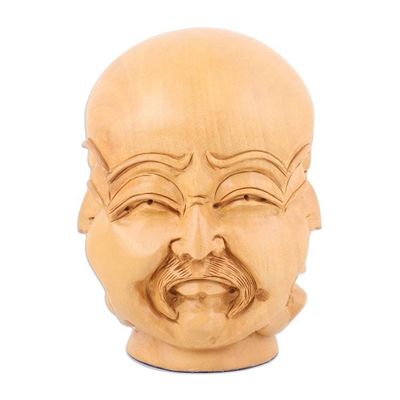 Alternate image for Hand-Carved Kadam Wood Sculpture of Sad Man Sorrowful Facets