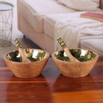 Alternate image for Floral-Themed Wood Salad Bowl Serving Spoon 4-Piece Set Floral Magic