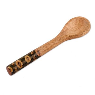 Alternate image for Floral-Themed Wood Salad Bowl Serving Spoon 4-Piece Set Floral Magic