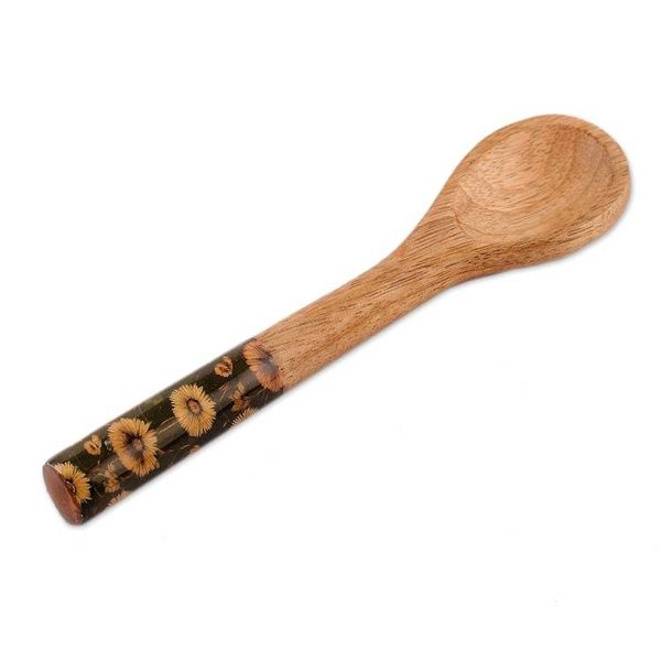 Alternate image for Floral-Themed Wood Salad Bowl Serving Spoon 4-Piece Set Floral Magic
