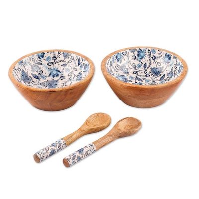 Alternate image for 4-Piece Floral Wood Salad Bowl and Serving Spoon Set Floral Fantasy