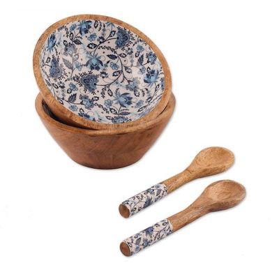 Alternate image for 4-Piece Floral Wood Salad Bowl and Serving Spoon Set Floral Fantasy