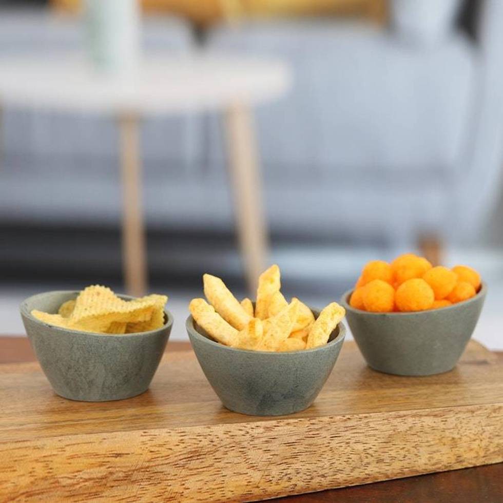 Set of 3 Soapstone Snack Bowls in Grey Handmade in India 'Tidbit Time'