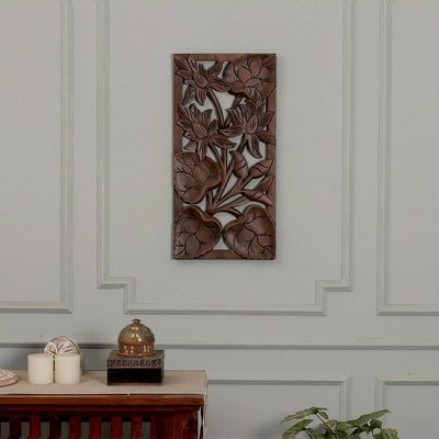 Alternate image for Nature-Themed Mango Wood Relief Panel Hand-Carved in India Immortal Blossoms