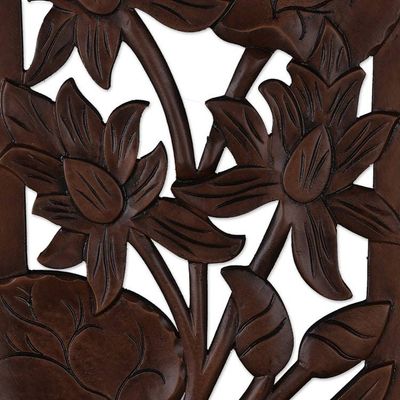 Alternate image for Nature-Themed Mango Wood Relief Panel Hand-Carved in India Immortal Blossoms