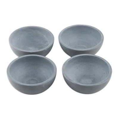 Alternate image for Set of 4 Grey Soapstone Snack Bowls Handcrafted in India Tidbit OClock