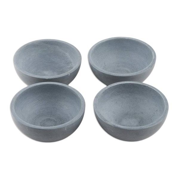 Alternate image for Set of 4 Grey Soapstone Snack Bowls Handcrafted in India Tidbit OClock