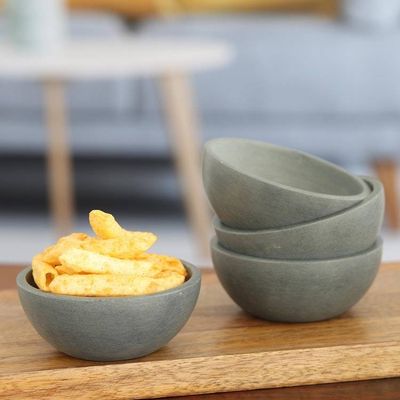 Alternate image for Set of 4 Grey Soapstone Snack Bowls Handcrafted in India Tidbit OClock