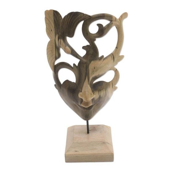 Alternate image for Hummingbird-Themed Hibiscus Wood Mask from Bali Balinese Dancer