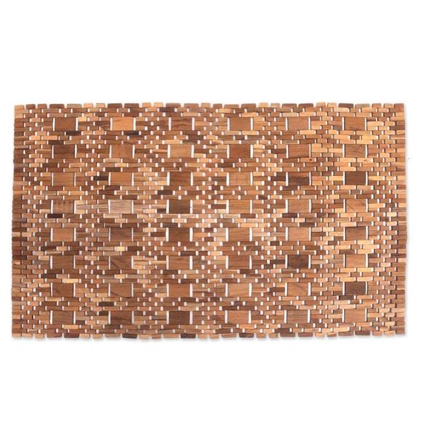 Alternate image for Artisan Crafted Teak Wood Mat from Bali Cobbled Path