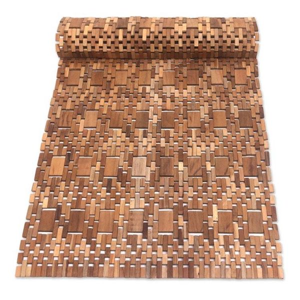 Alternate image for Artisan Crafted Teak Wood Mat from Bali Cobbled Path