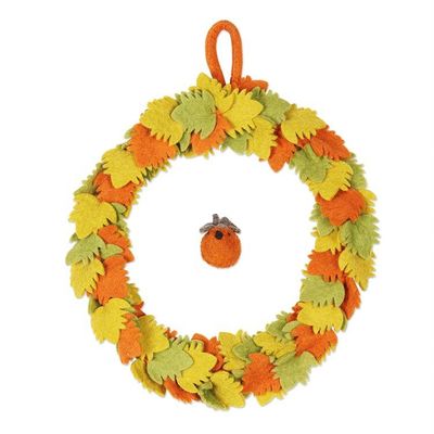 Alternate image for Wool Felt Wreath in Autumn Colors Festive Greetings