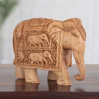 Primary image for Indian Kadam Wood Sculpture with Elephant Motif Royal Grandeur