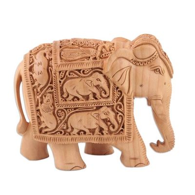 Alternate image for Indian Kadam Wood Sculpture with Elephant Motif Royal Grandeur
