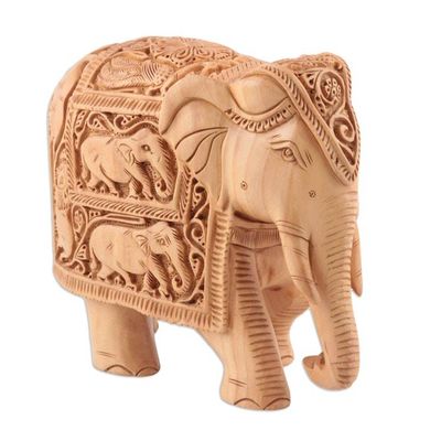 Alternate image for Indian Kadam Wood Sculpture with Elephant Motif Royal Grandeur