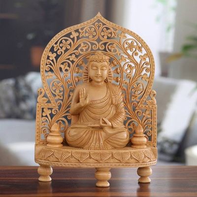 Primary image for Hand-Carved Wood Buddha Sculpture with Traditional Motifs Enlightenment of the Wise