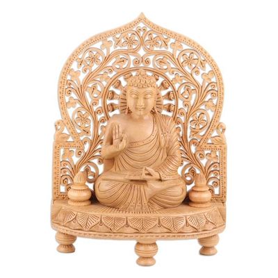 Alternate image for Hand-Carved Wood Buddha Sculpture with Traditional Motifs Enlightenment of the Wise