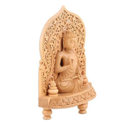 Alternate image for Hand-Carved Wood Buddha Sculpture with Traditional Motifs Enlightenment of the Wise