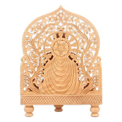 Alternate image for Hand-Carved Wood Buddha Sculpture with Traditional Motifs Enlightenment of the Wise
