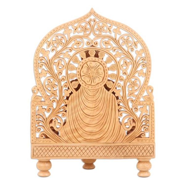 Alternate image for Hand-Carved Wood Buddha Sculpture with Traditional Motifs Enlightenment of the Wise
