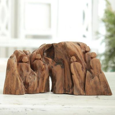 Alternate image for Signed Teak Driftwood Sculpture by an Indian Artist Family Tour I