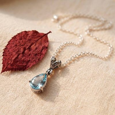 Primary image for Balinese-Inspired 6-Carat Pear Blue Topaz Pendant Necklace Sea Call