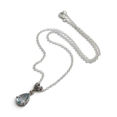 Alternate image for Balinese-Inspired 6-Carat Pear Blue Topaz Pendant Necklace Sea Call