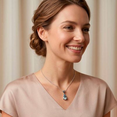 Alternate image for Balinese-Inspired 6-Carat Pear Blue Topaz Pendant Necklace Sea Call