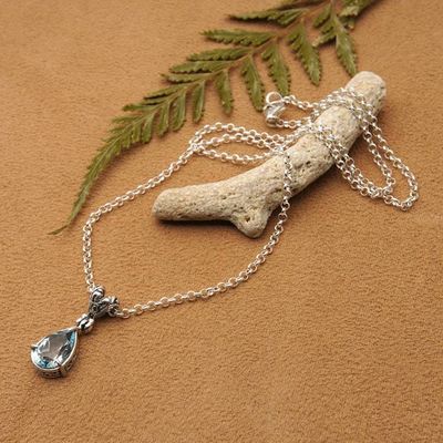Alternate image for Balinese-Inspired 6-Carat Pear Blue Topaz Pendant Necklace Sea Call