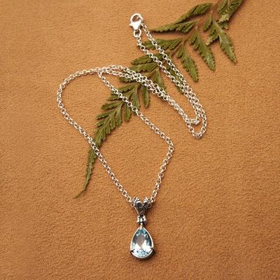 Alternate image for Balinese-Inspired 6-Carat Pear Blue Topaz Pendant Necklace Sea Call